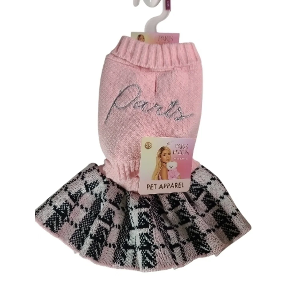 Paris Hilton Pink Dog Sweater with Black and White Skirt XS
